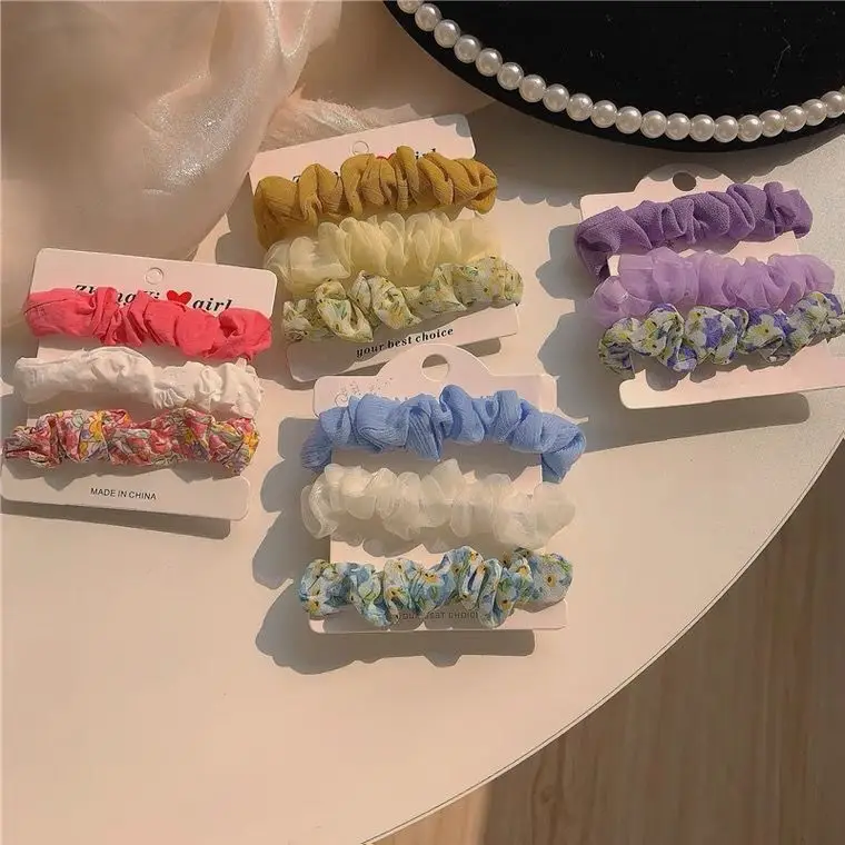 Floral Hair Rings Set of 3 Pink & Beige - Image 6