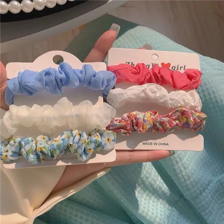 Floral Hair Rings Set of 3 Pink & Beige - Image 7