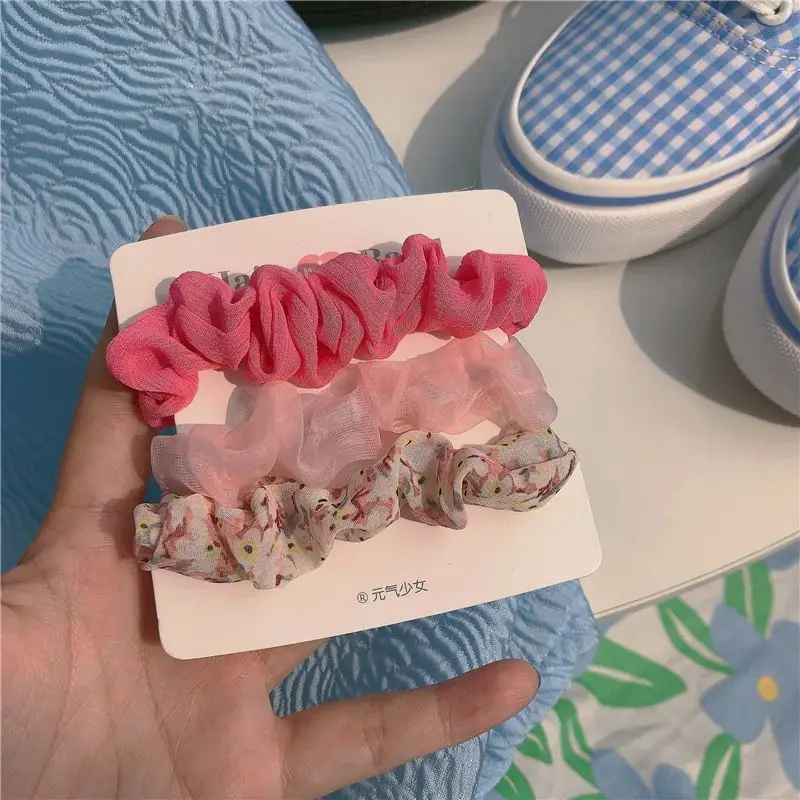 Floral Hair Rings Set of 3 Pink & Beige - Image 8