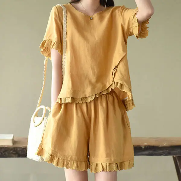 Women 2-Piece Pink Ruffled Casual Suit Set - Image 3