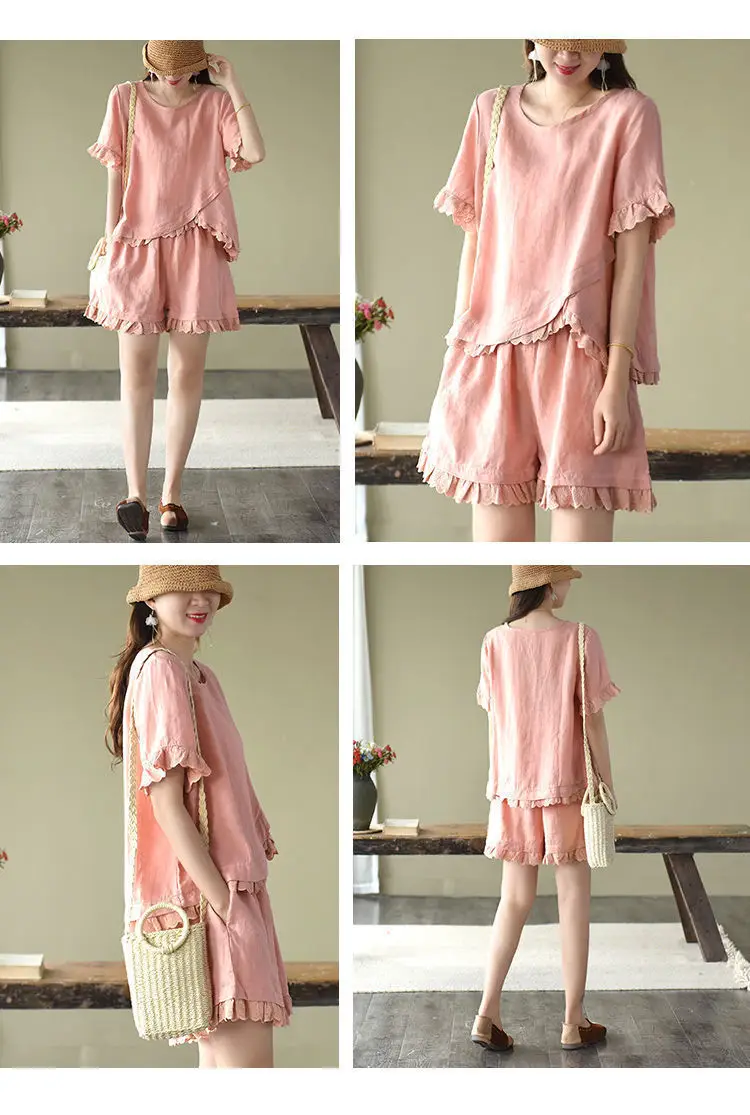 Women 2-Piece Pink Ruffled Casual Suit Set — feature 14
