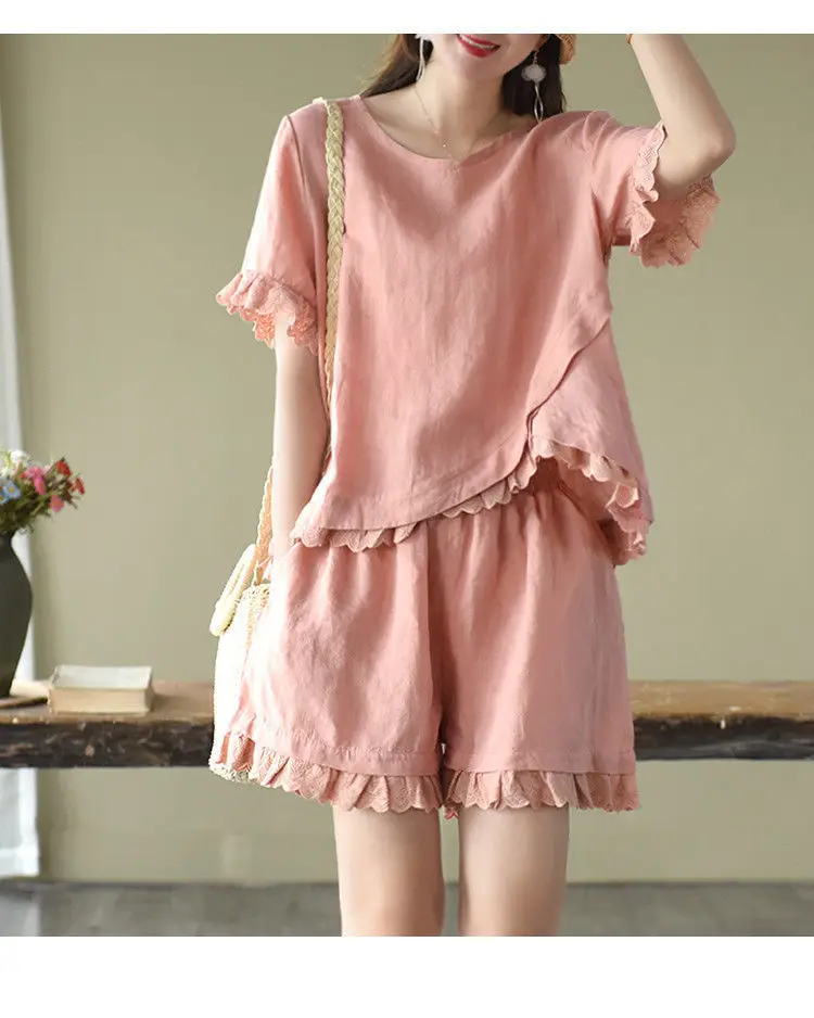 Women 2-Piece Pink Ruffled Casual Suit Set — feature 15