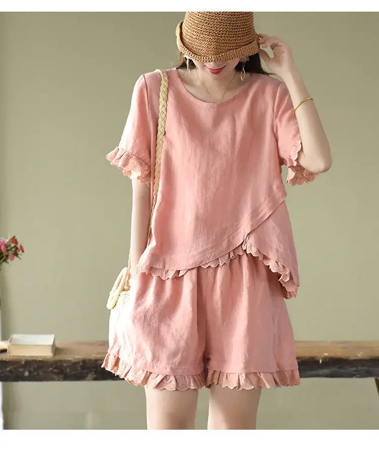 Women 2-Piece Pink Ruffled Casual Suit Set — feature 16