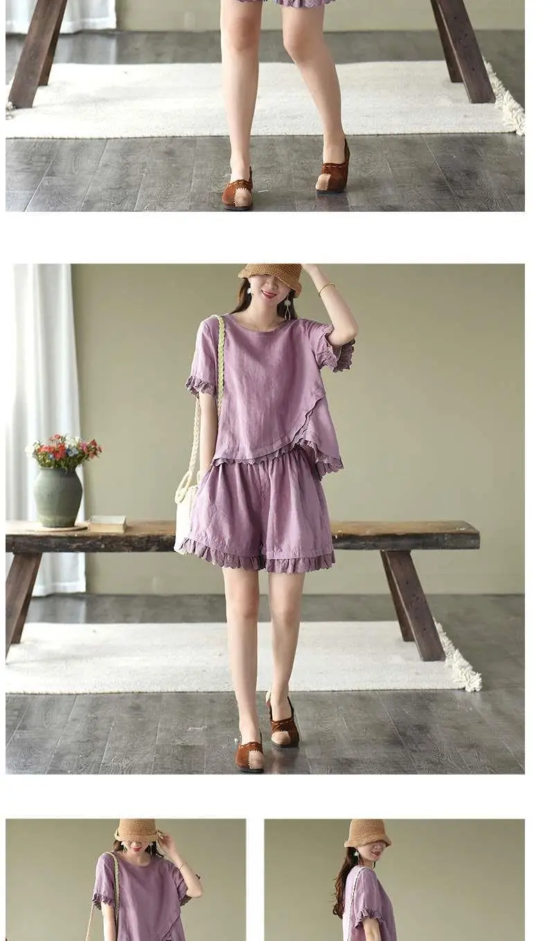Women 2-Piece Pink Ruffled Casual Suit Set — feature 3