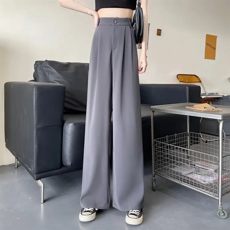 Women's 2022 Summer Loose Wide Leg Pants Grey - Image 3