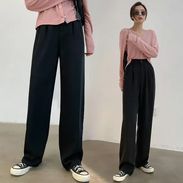 Women's 2022 Summer Loose Wide Leg Pants Grey - Image 4