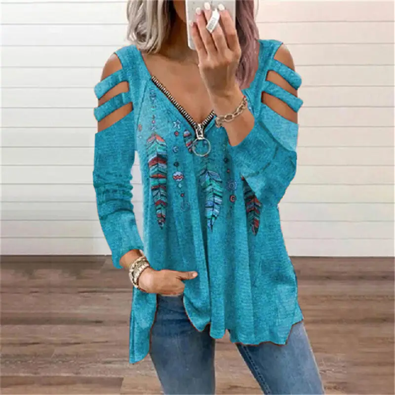 Women's Red Embroidered Cold Shoulder T-Shirt - Image 17