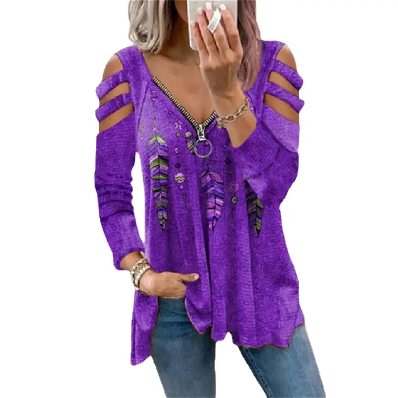 Women's Red Embroidered Cold Shoulder T-Shirt - Image 20