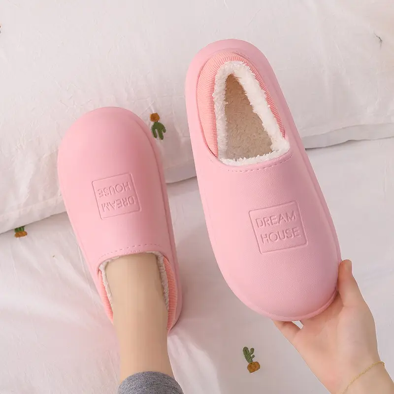Women Cotton Heel Slippers Orange Winter Warm Indoor Non-Slip