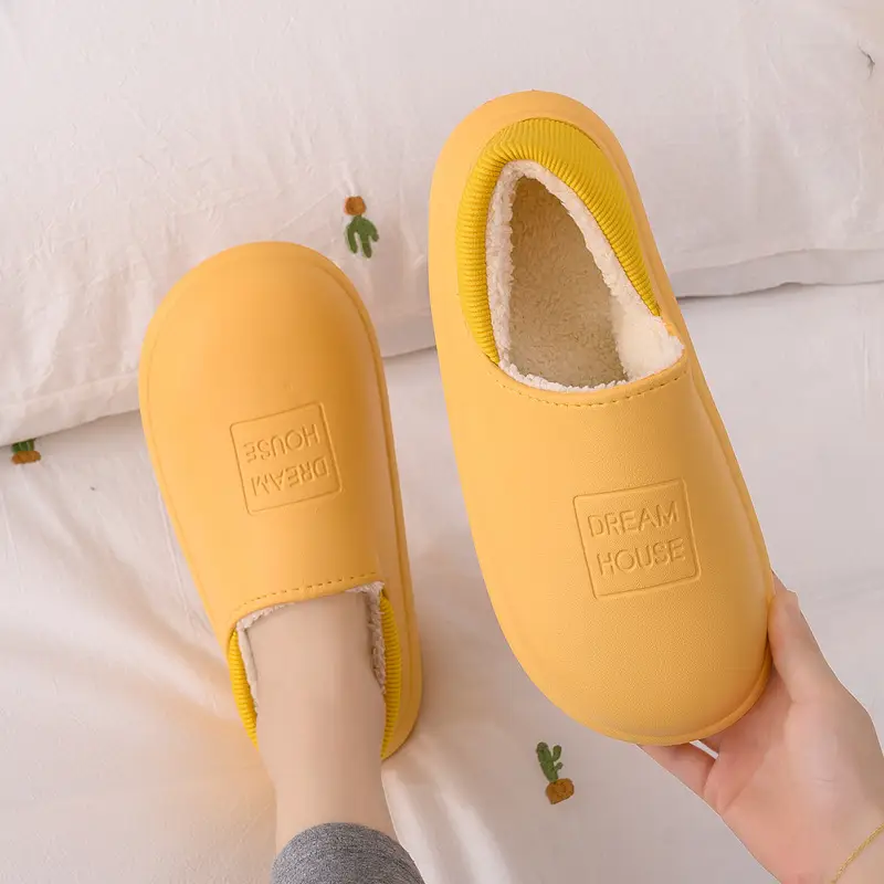 Women Cotton Heel Slippers Orange Winter Warm Indoor Non-Slip