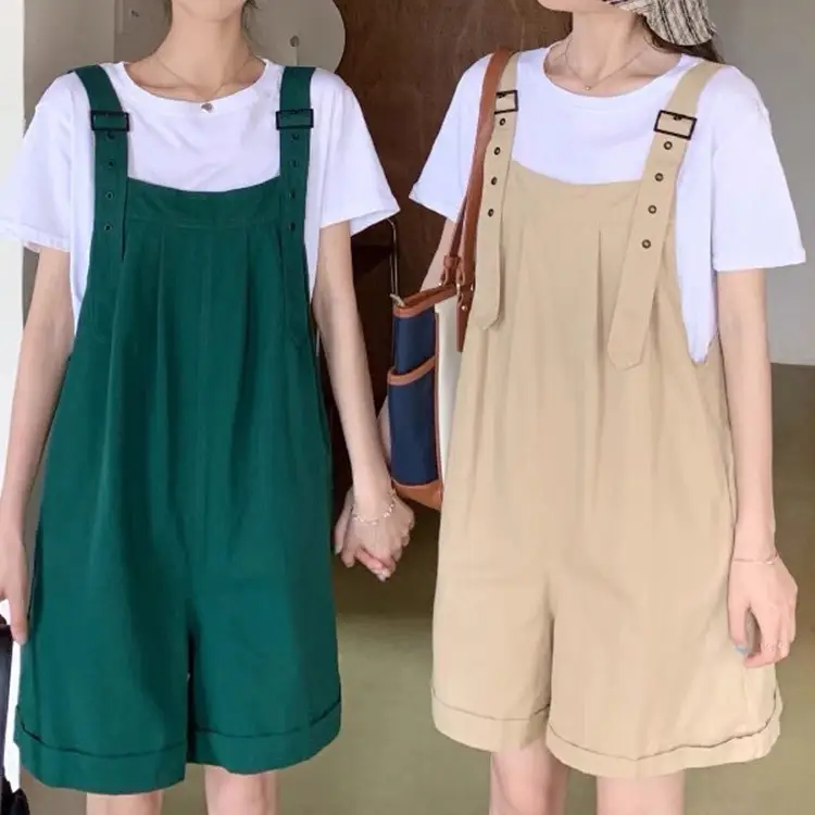 Women's Beige Cargo Shorts with Suspenders & Multiple Pockets - Image 6