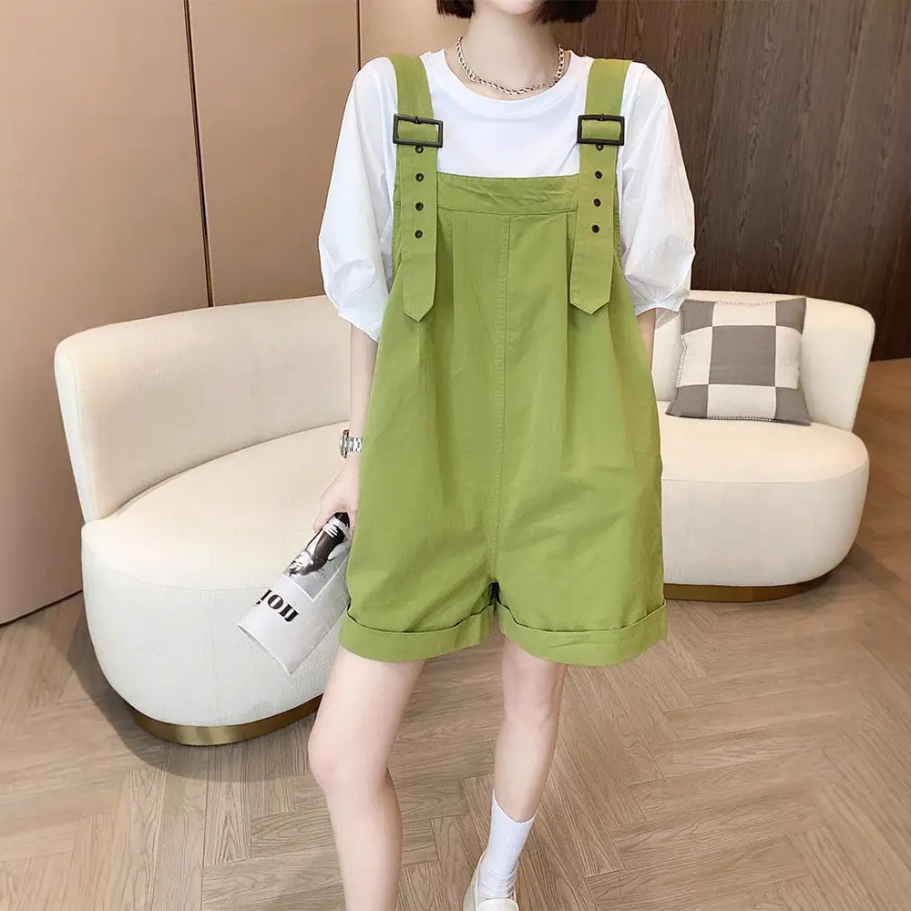 Women's Beige Cargo Shorts with Suspenders & Multiple Pockets - Image 8