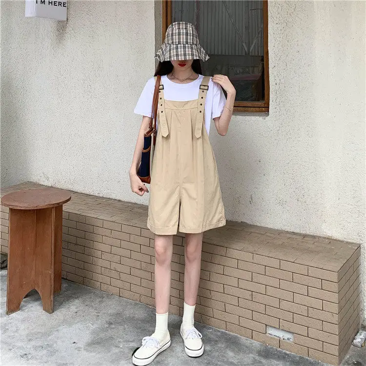 Women's Beige Cargo Shorts with Suspenders & Multiple Pockets — feature 20