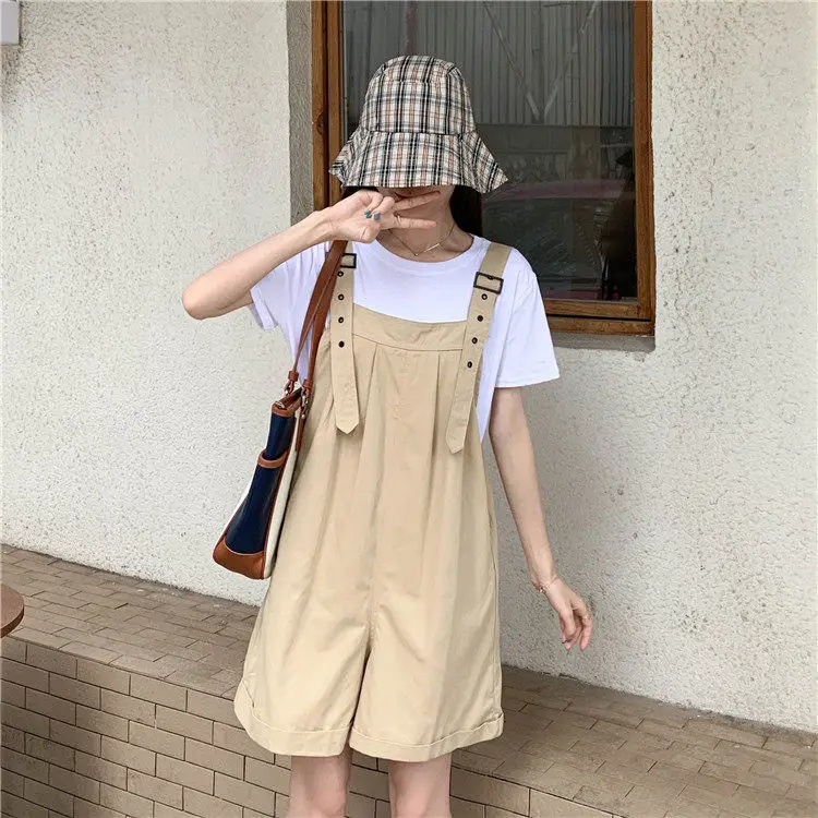 Women's Beige Cargo Shorts with Suspenders & Multiple Pockets — feature 21