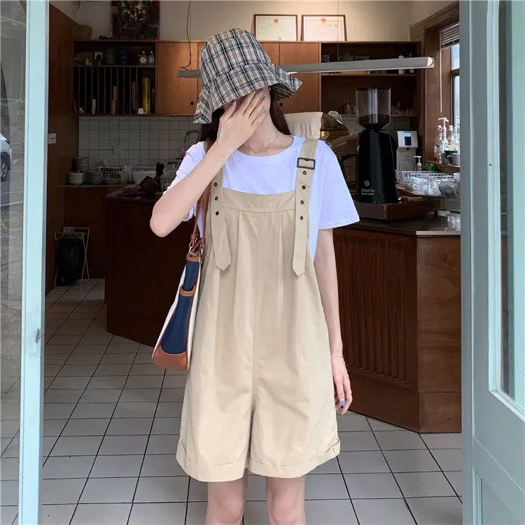 Women's Beige Cargo Shorts with Suspenders & Multiple Pockets — feature 23