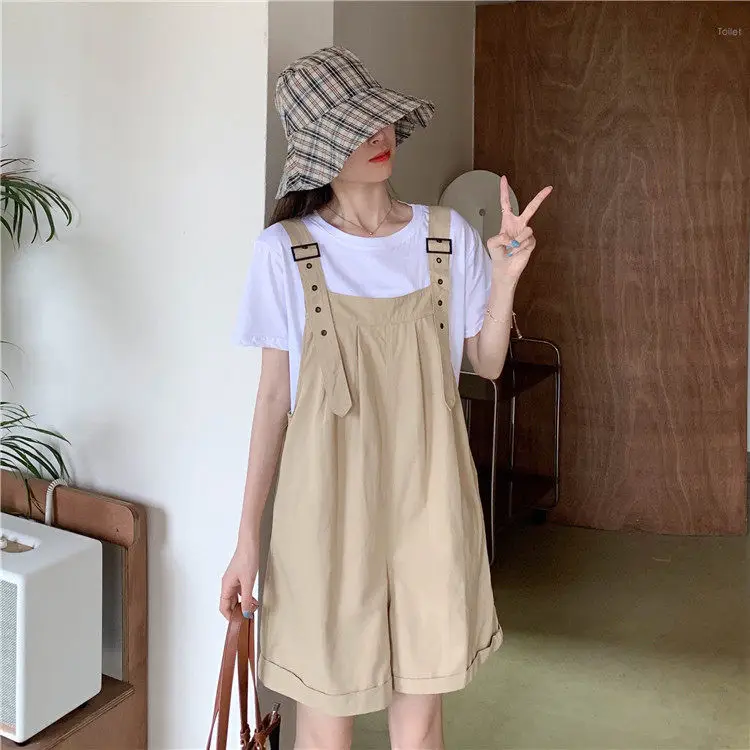 Women's Beige Cargo Shorts with Suspenders & Multiple Pockets — feature 24