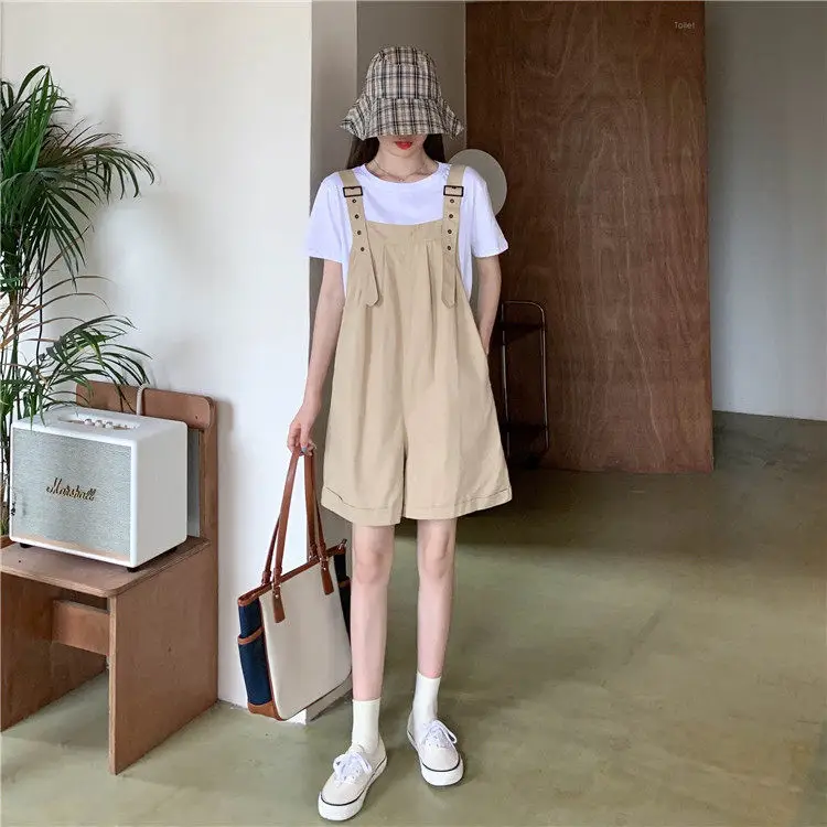 Women's Beige Cargo Shorts with Suspenders & Multiple Pockets — feature 25