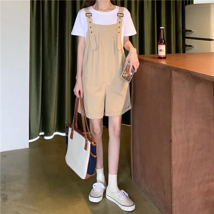 Women's Beige Cargo Shorts with Suspenders & Multiple Pockets — feature 26