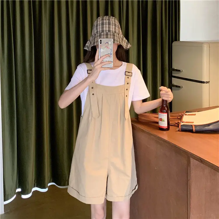 Women's Beige Cargo Shorts with Suspenders & Multiple Pockets — feature 27