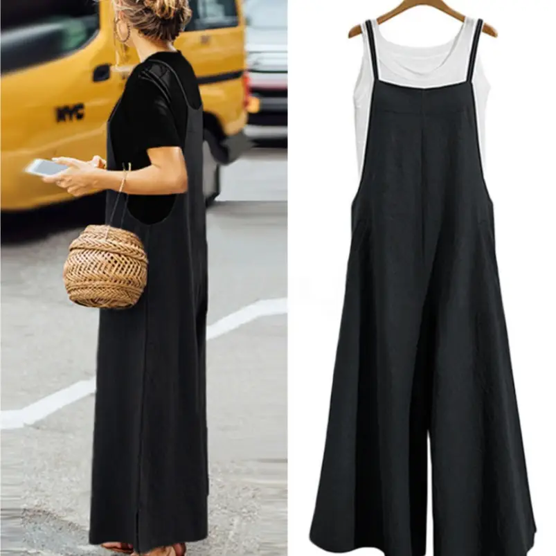 Wide Leg Pants Casual One-Piece Set for Women Black