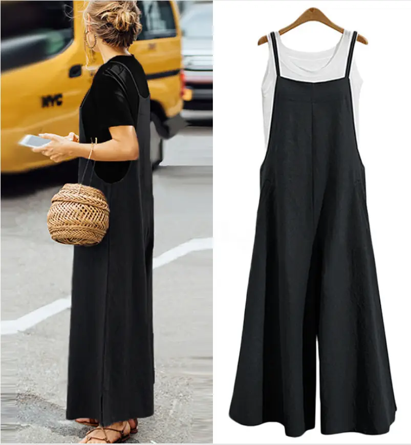 Wide Leg Pants Casual One-Piece Set for Women Black