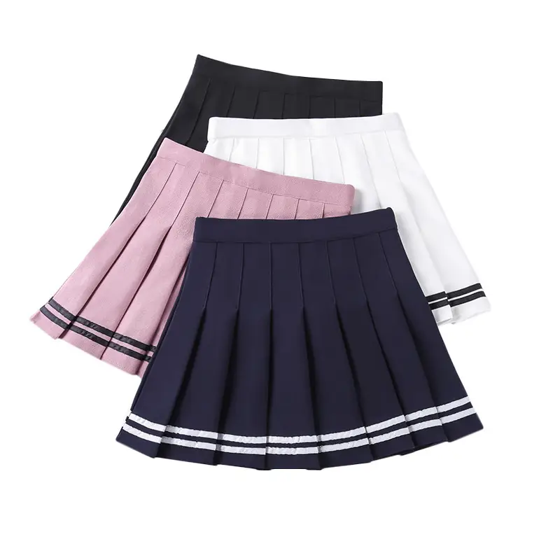 Elasticated Pleated Skirt Student Striped Safety Pants White Black Pink - Image 9