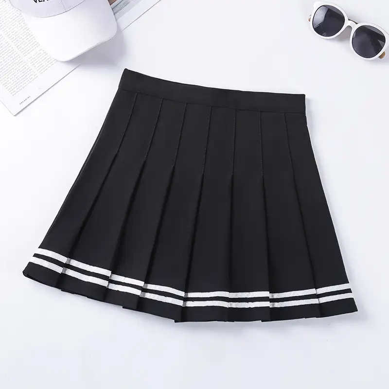 Elasticated Pleated Skirt Student Striped Safety Pants White Black Pink - Image 2
