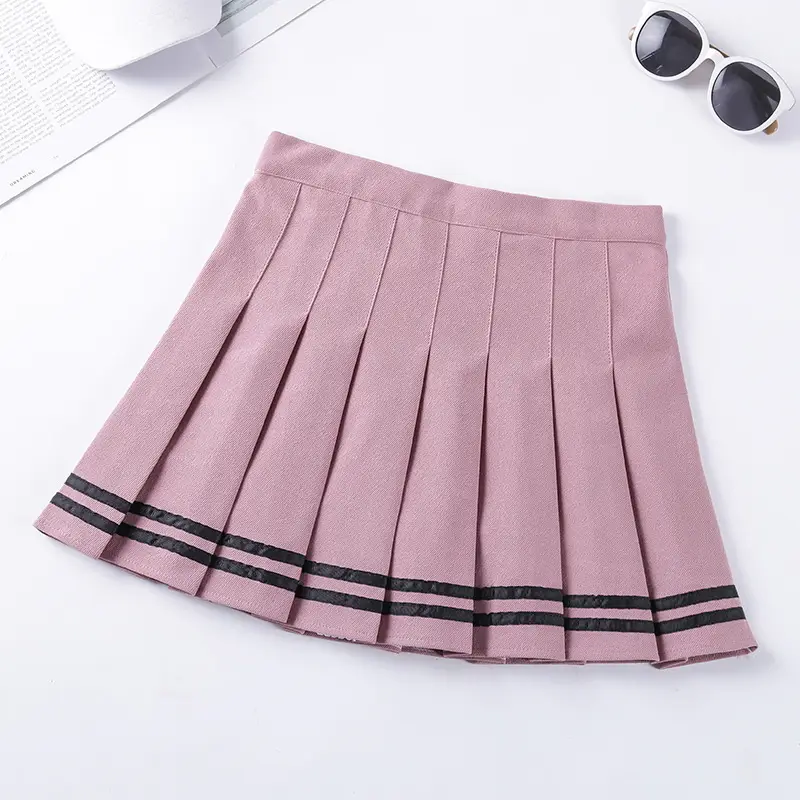 Elasticated Pleated Skirt Student Striped Safety Pants White Black Pink - Image 3