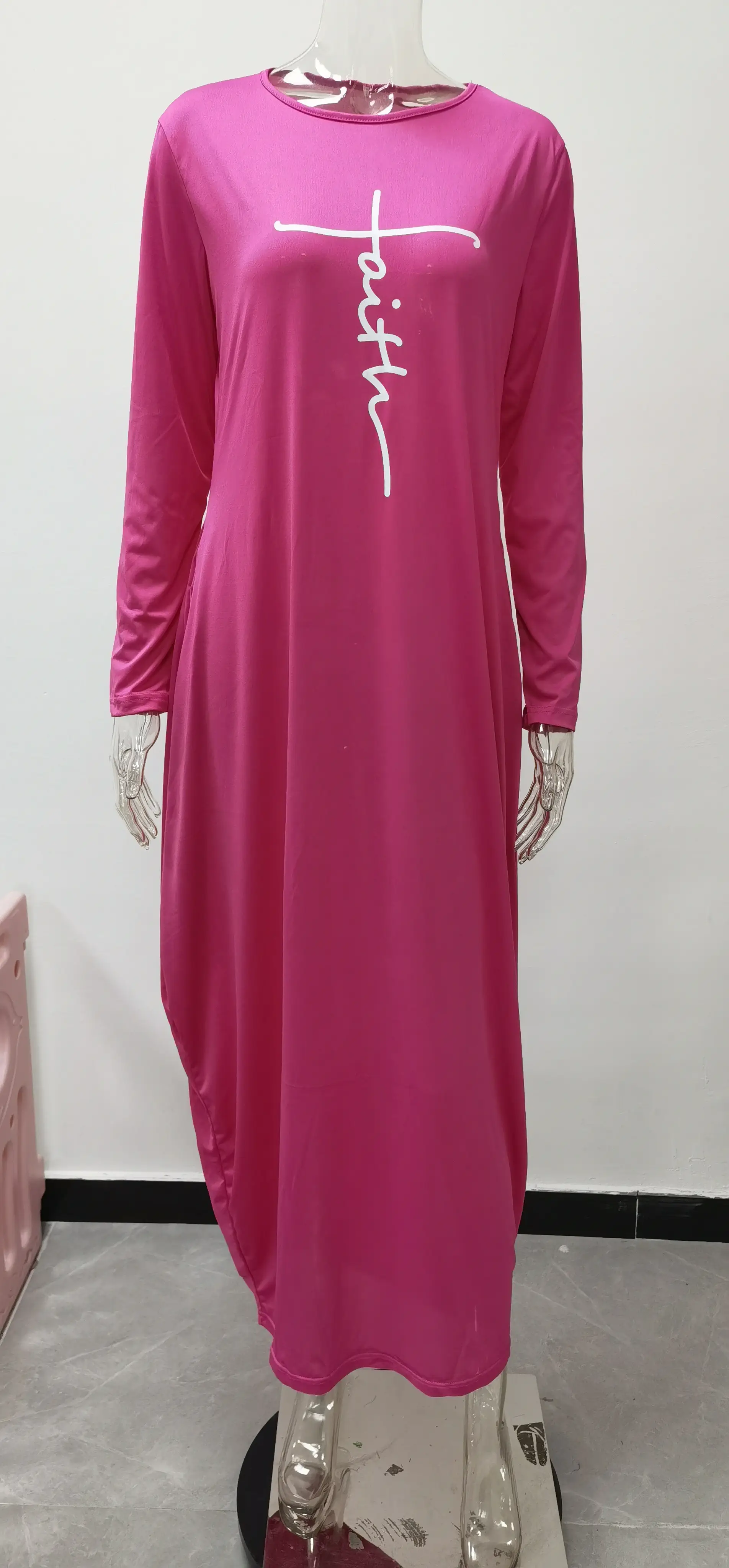 Blue Silk Round Neck Irregular Skirt Dress for Women — feature 18