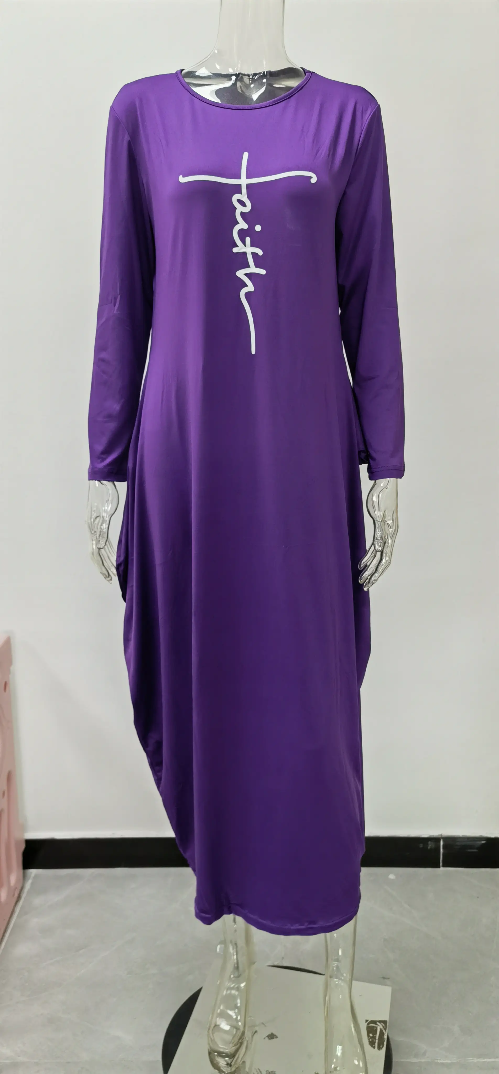 Blue Silk Round Neck Irregular Skirt Dress for Women — feature 19