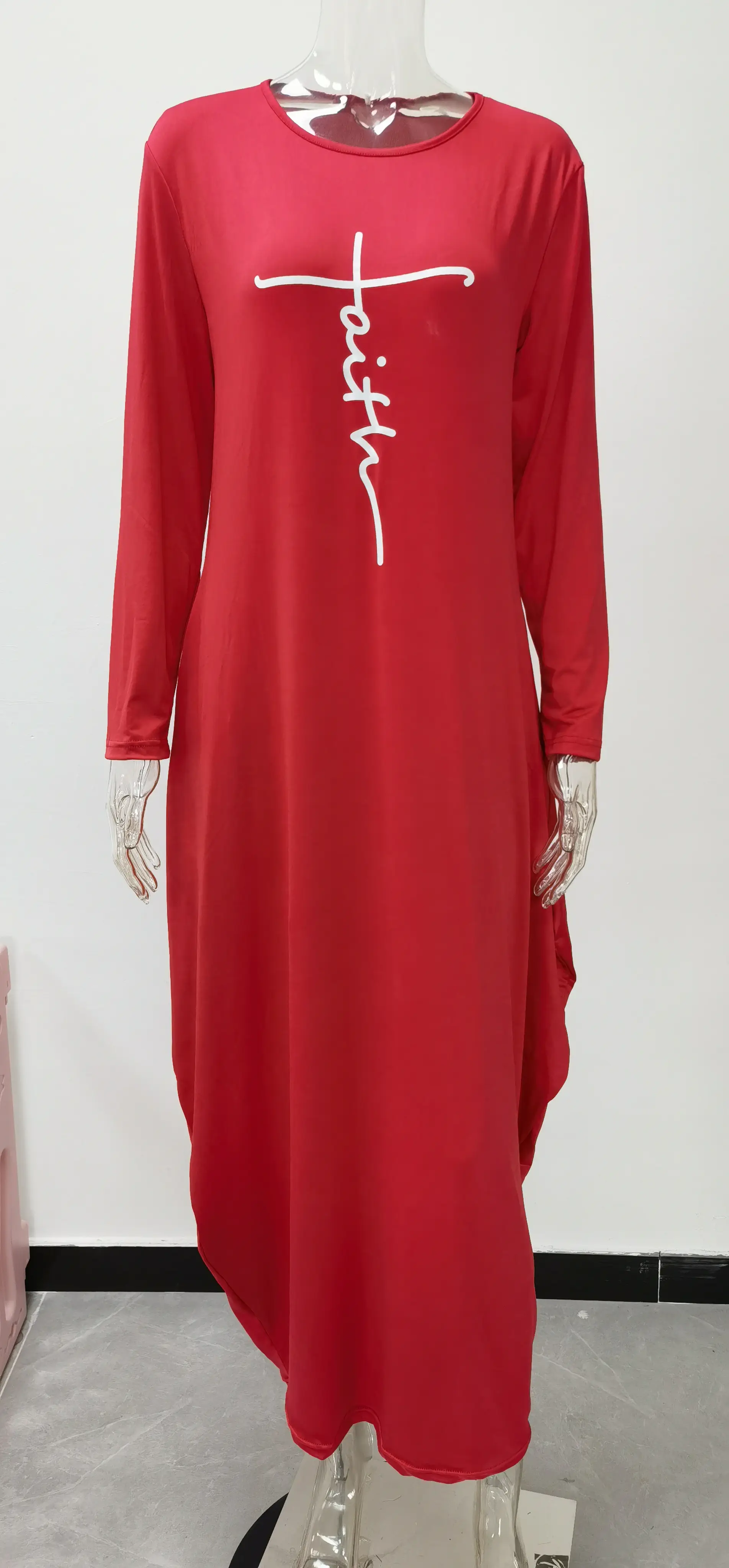 Blue Silk Round Neck Irregular Skirt Dress for Women — feature 20