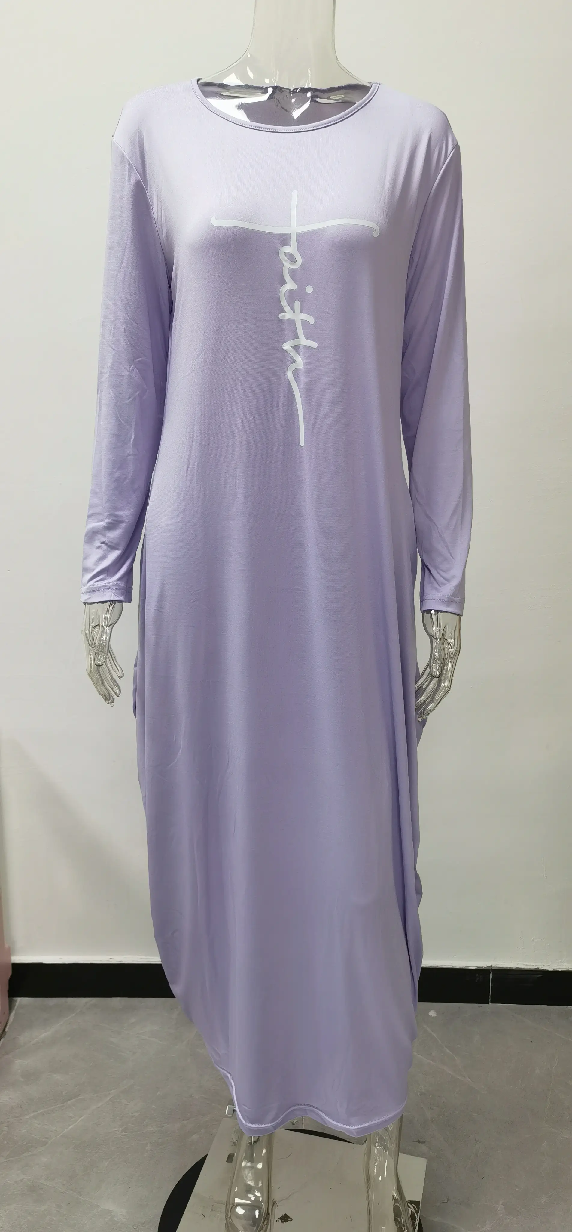 Blue Silk Round Neck Irregular Skirt Dress for Women — feature 22