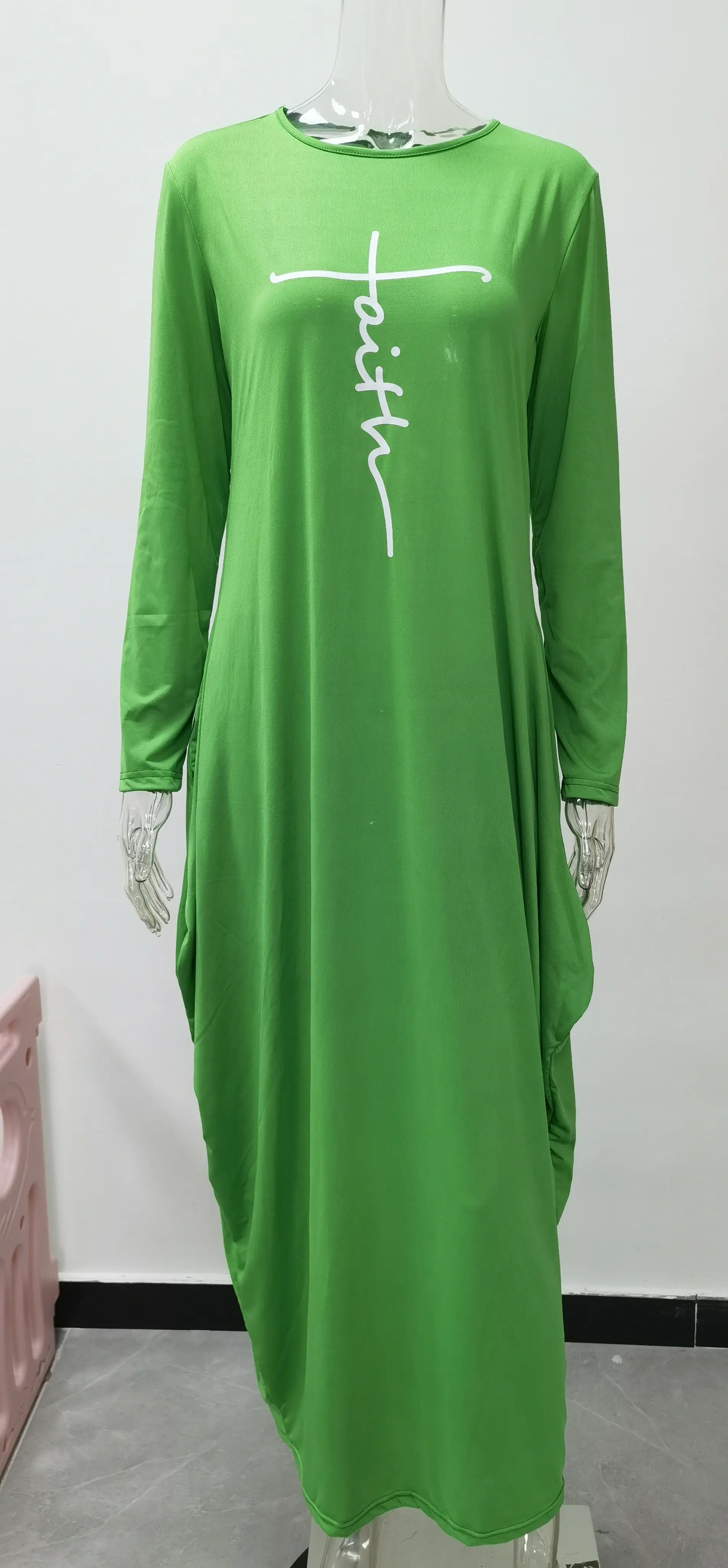 Blue Silk Round Neck Irregular Skirt Dress for Women — feature 23