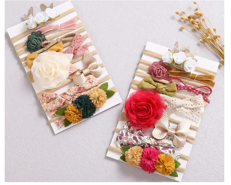 New Children's Hair Bow Set 10 Pcs Multicolor Soft Hair Band — feature 10