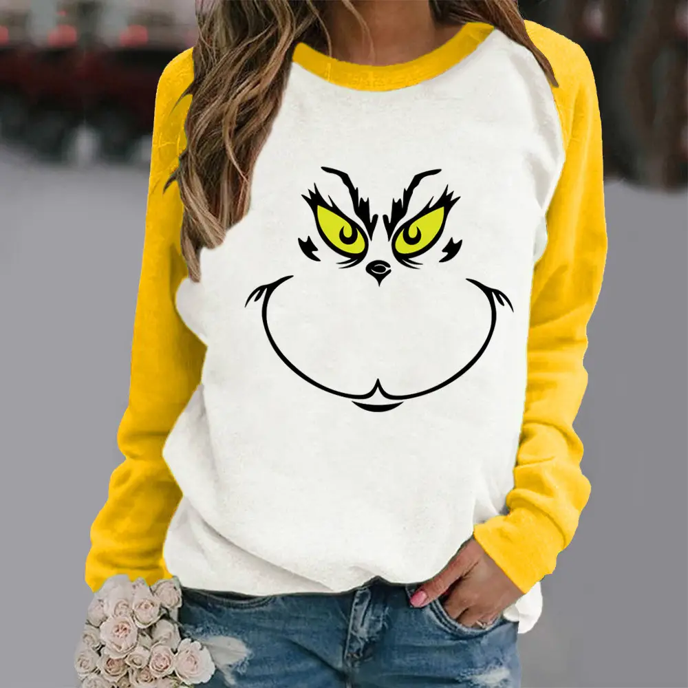 Women Hoodless Crewneck Contrast Sweater with Cartoon Print - Image 13