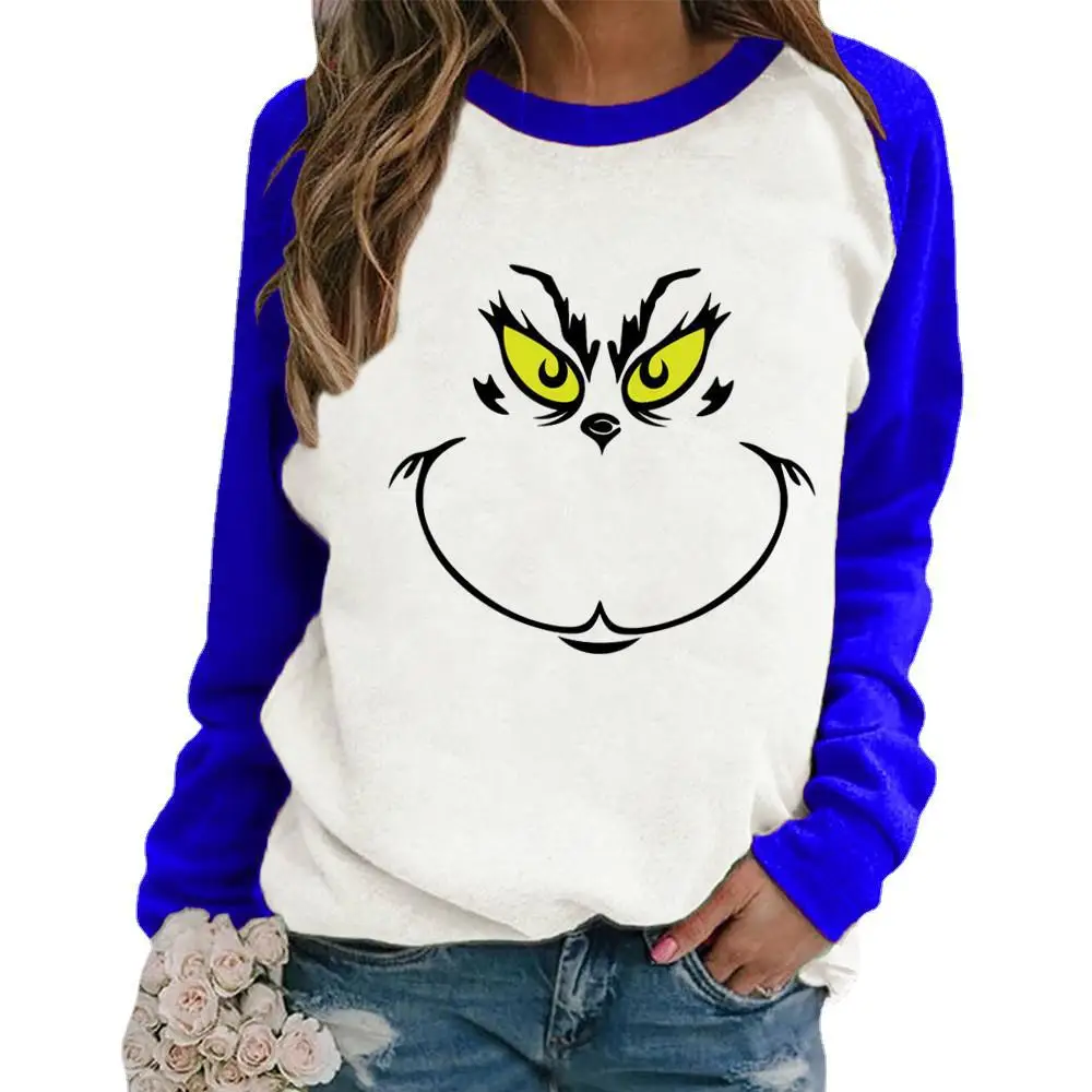 Women Hoodless Crewneck Contrast Sweater with Cartoon Print - Image 14