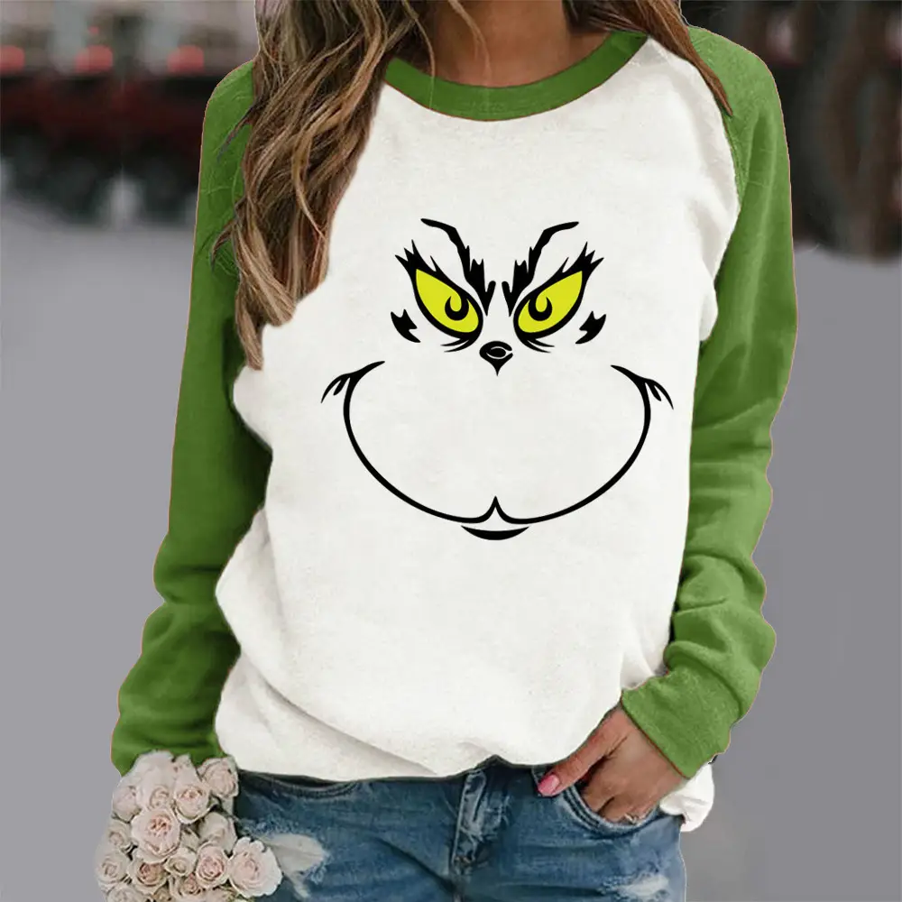 Women Hoodless Crewneck Contrast Sweater with Cartoon Print - Image 6