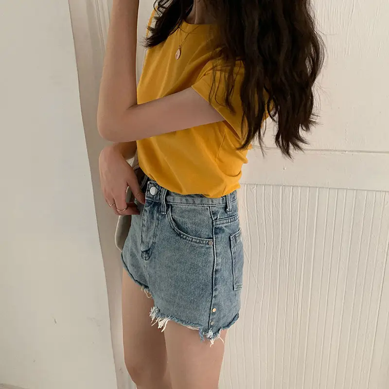 Women Summer T-shirt Short Sleeve Candy Color Round Neck — feature 15