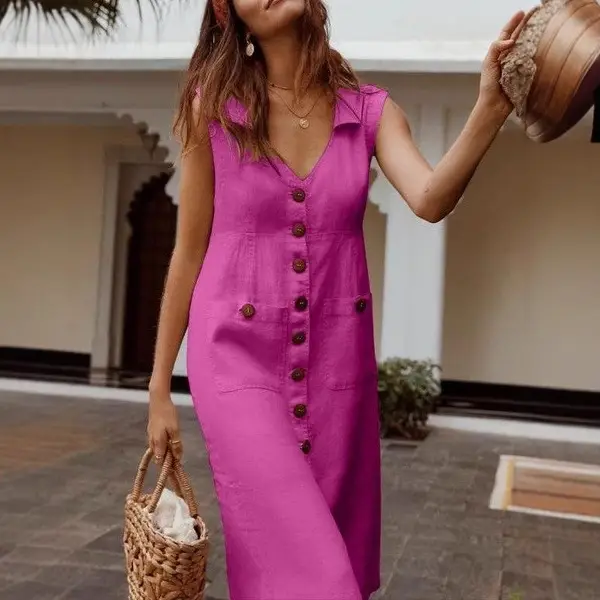 2023 V-Neck Button Dress Large Multi Color - Image 8