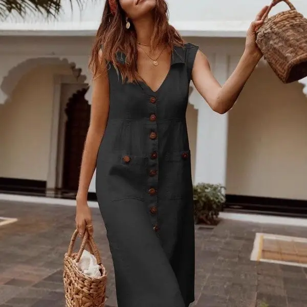 2023 V-Neck Button Dress Large Multi Color - Image 9