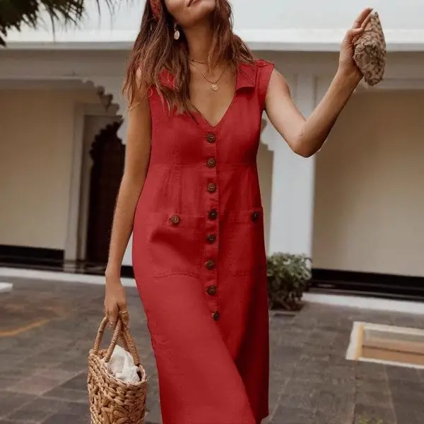 2023 V-Neck Button Dress Large Multi Color - Image 10