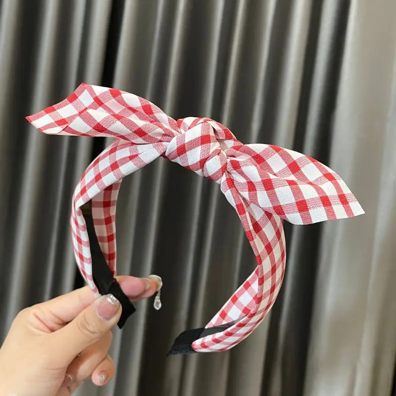 Vintage Checkered Bow Hair Accessory for Women - Image 2