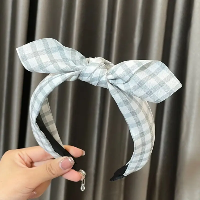 Vintage Checkered Bow Hair Accessory for Women - Image 4