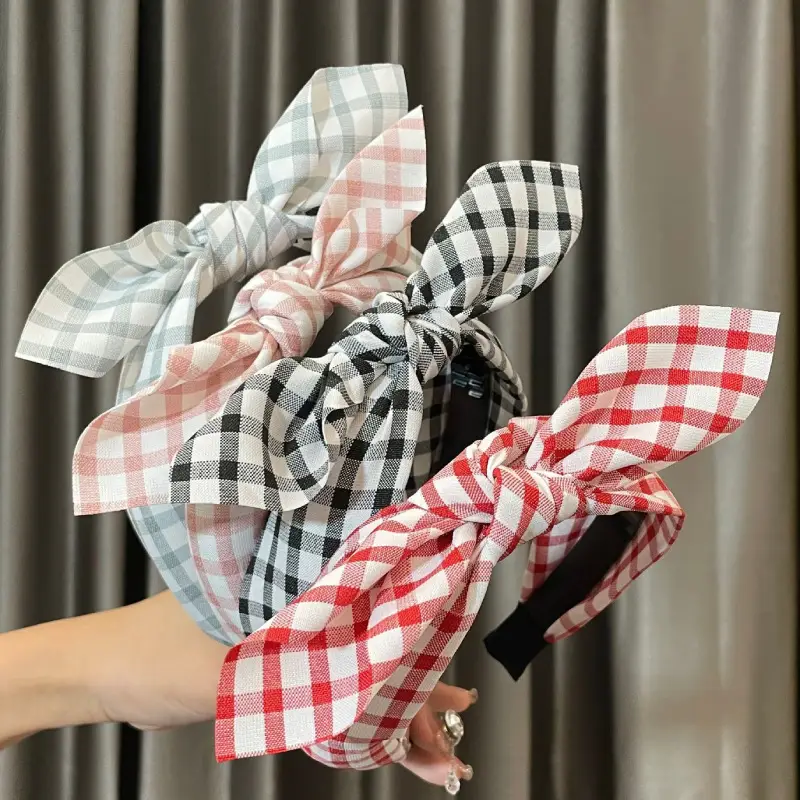 Vintage Checkered Bow Hair Accessory for Women - Image 5