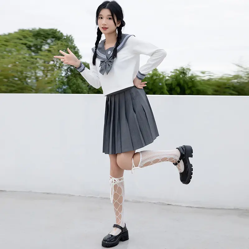 Gray Pleated Sailor Skirt for JK School - Image 10