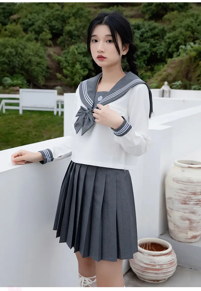 Gray Pleated Sailor Skirt for JK School — feature 10