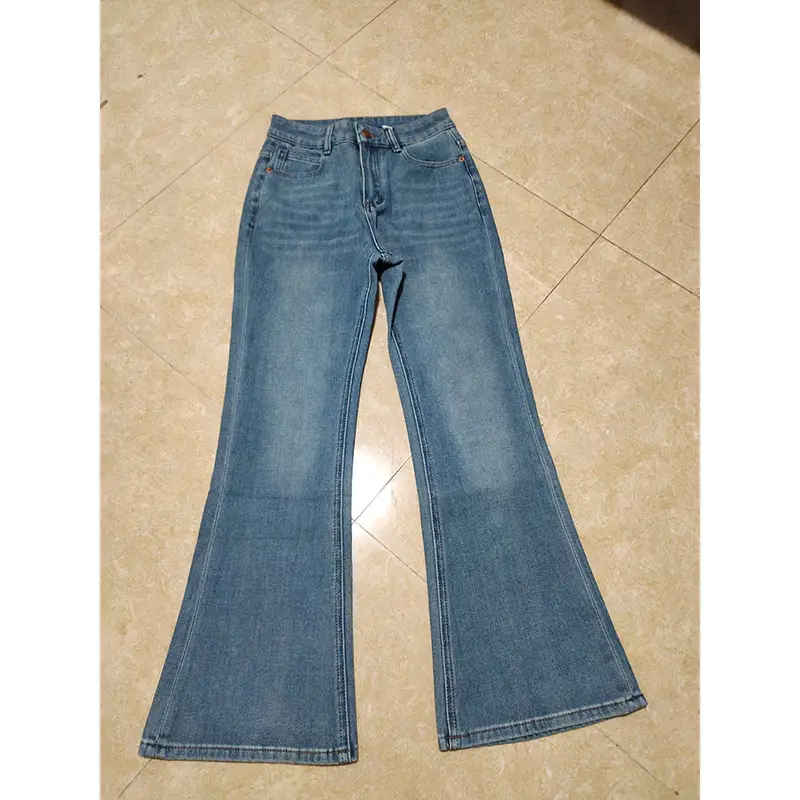 Women High Waist Flare Jeans Blue Slimming