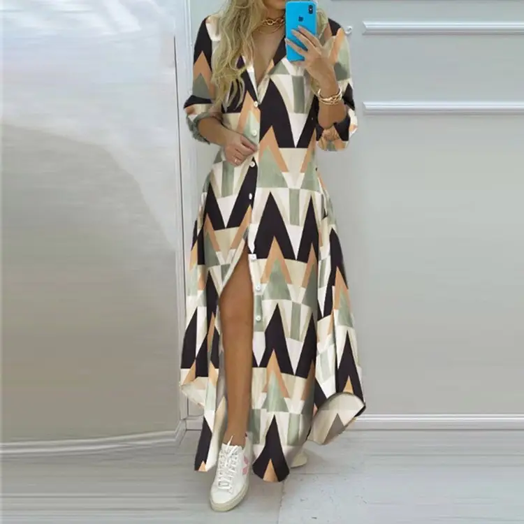 2026 Spring Printed Long Skirt Shirt for Women - Image 4