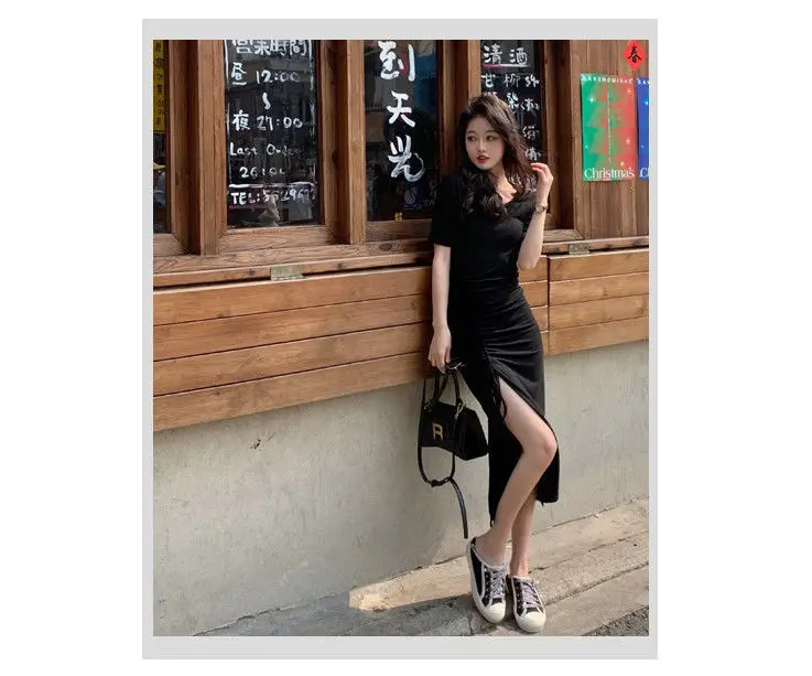2024 Summer Stretch Slim Fit Pleated Lace Side Slit Dress Women — feature 1