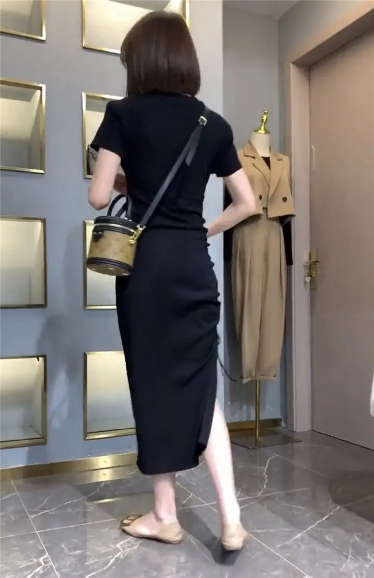 2024 Summer Stretch Slim Fit Pleated Lace Side Slit Dress Women — feature 12